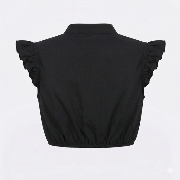 New XL Black Ruffle Sleeve Dirndl Undershirt Top Oktoberfest V Neck Blouse - Picture 3 of 6